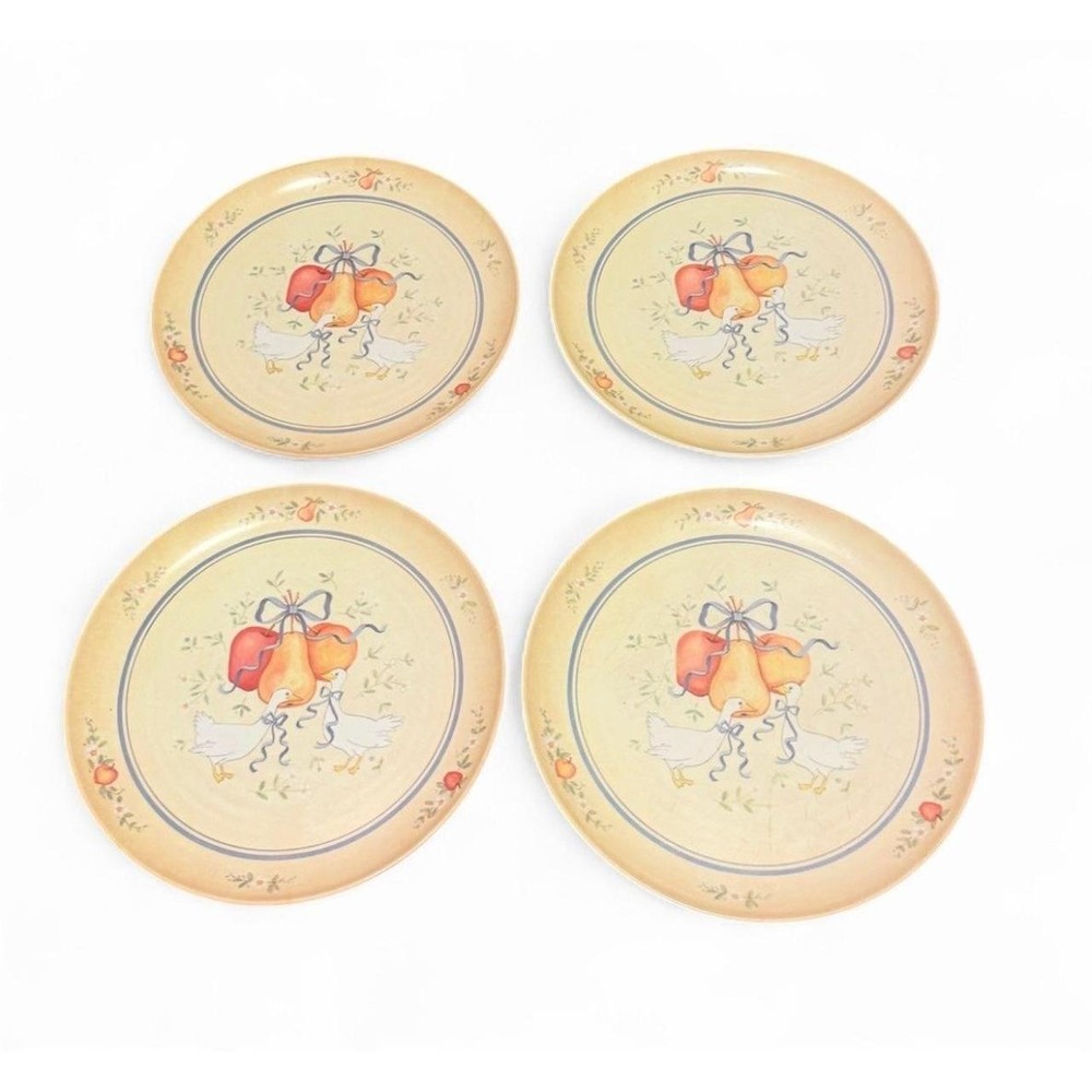 Vintage Goose Pear Dinner Plates Set of 4 Country Farmhouse Made USA 10"